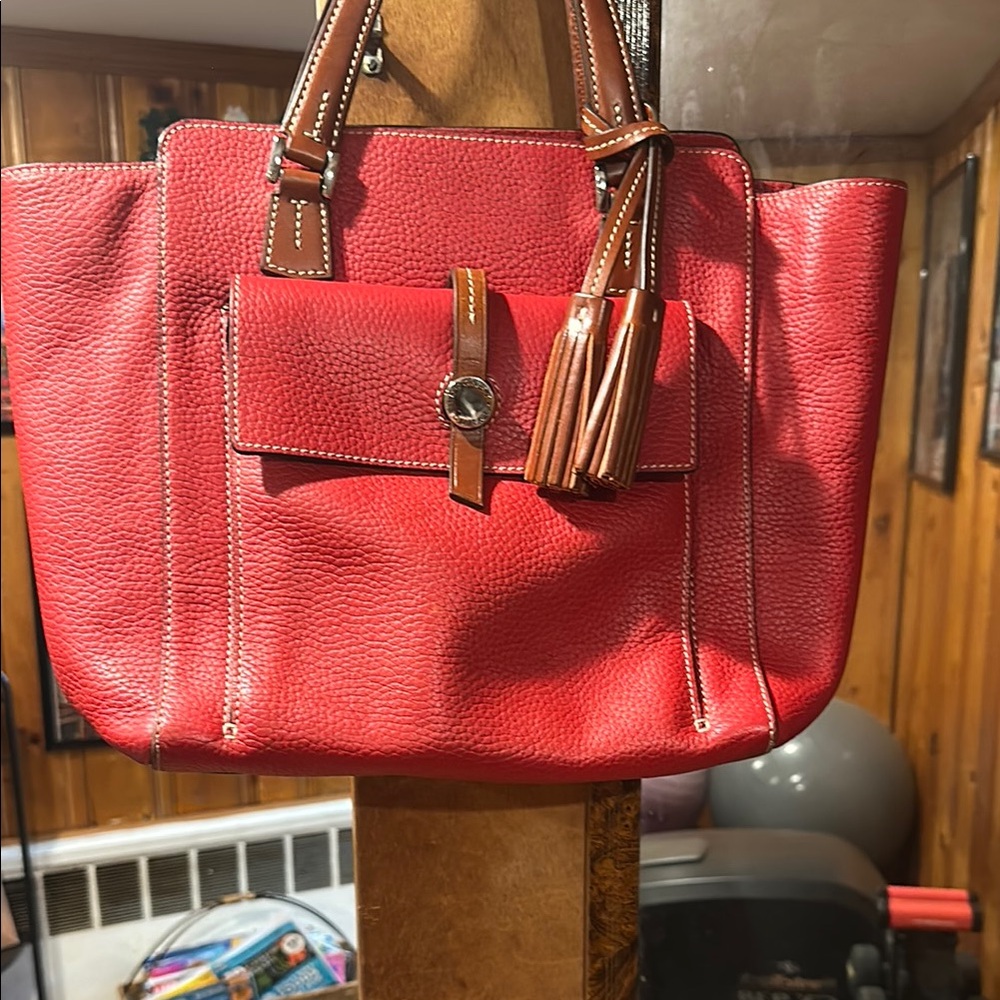 Red Leather Tote Bag.